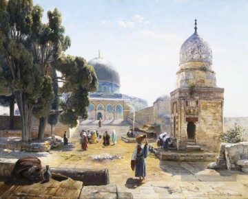 Le dôme du rocher Jérusalem Israël Gustav Bauernfeind orientaliste Peinture à l'huile
